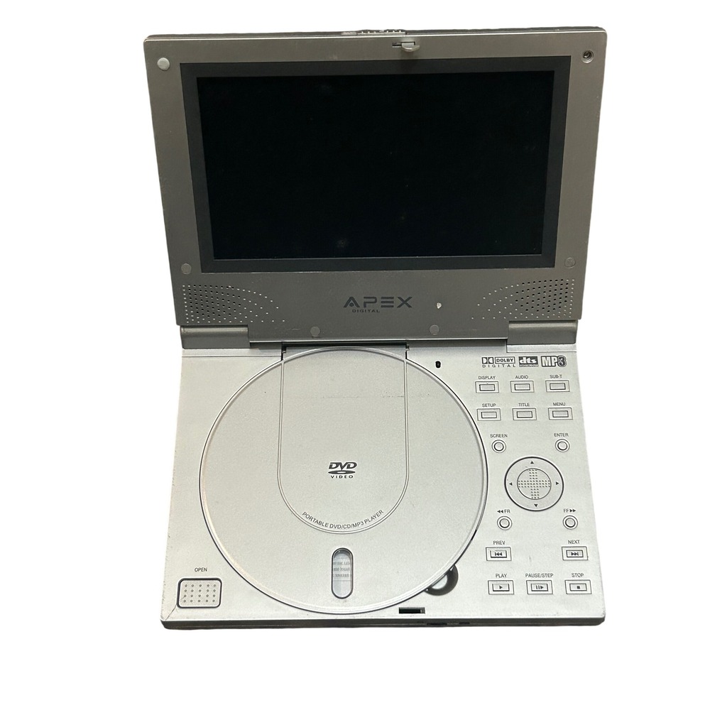 Apex Digital PD-660S Portable DVD CD MP3 Player 7 Inch Screen Silver UNTESTED